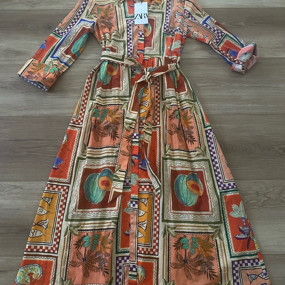 ZARA PRINTED MIDI DRESS LARGE